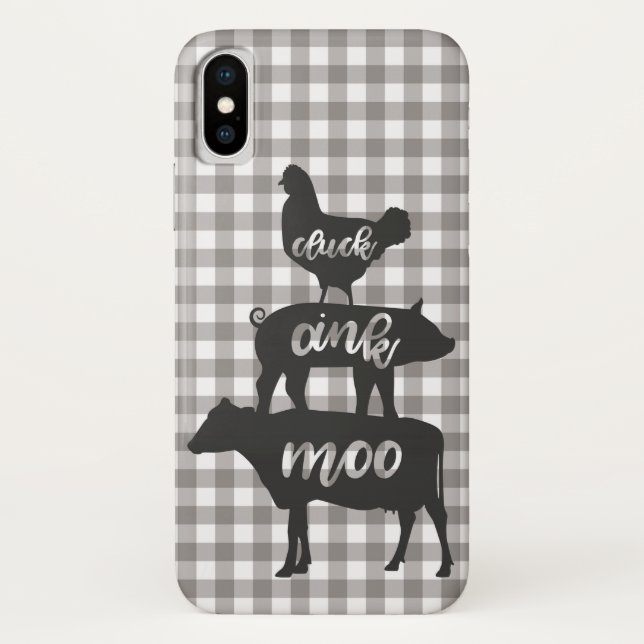 Coques Case-Mate iPhone Cluck Oink Moo Chicken Cow Cow Farmhouse Plaid (Dos)