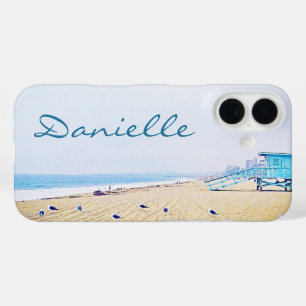 Coque Pour iPhone 16 Coastal Ocean Beach Seaguls Photo Nom du monogramm