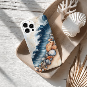 Coque iPhone 16 Pro Coastal Seashell et Ocean Wave Beach Art