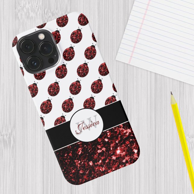 Coques Case-Mate iPhone Coccinelle rouge foncé fausses paillettes scintill (Sparkle up and protect your phone with trendy faux sparkles phone case.)