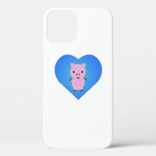 Case-Mate iPhone Case Cochon adorable avec un cœur bleu en arrière-plan