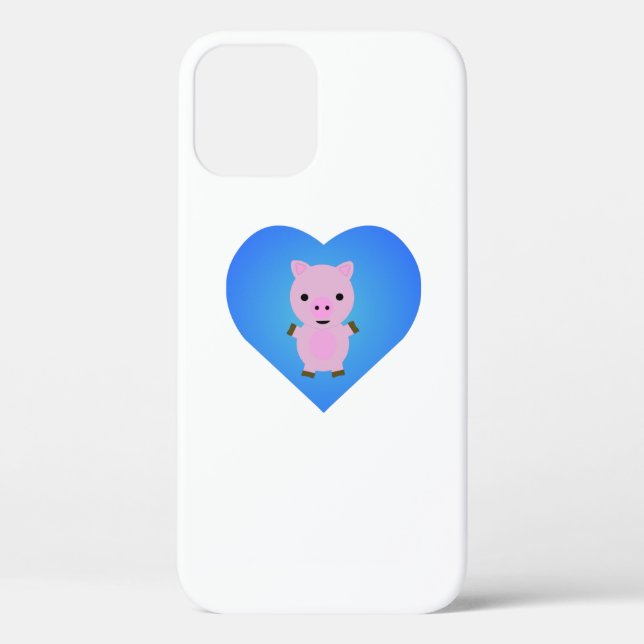 Coques Case-Mate iPhone Cochon adorable avec un cœur bleu en arrière-plan (Verso)