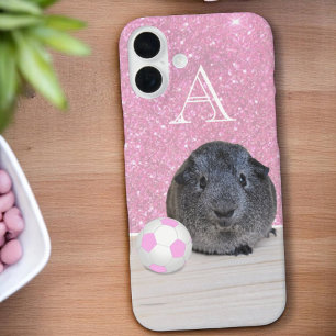 Coque Pour iPhone 16 Plus Cochon d'Inde Monogrammé Rose Ballon de Football R