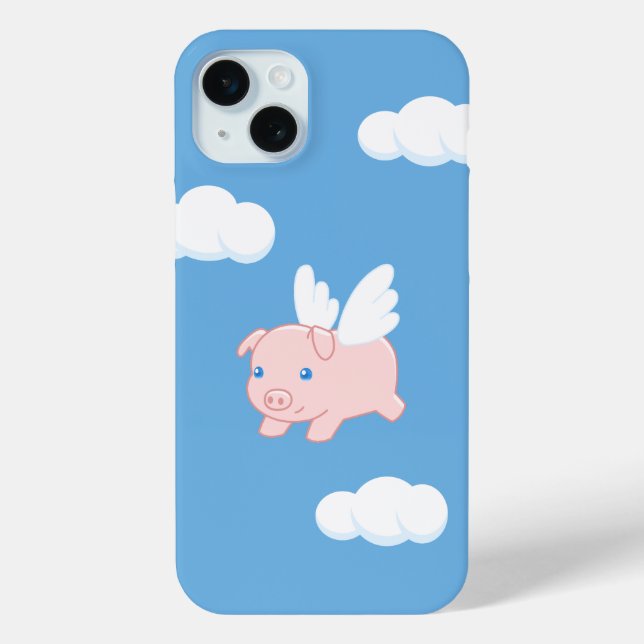 Coques Case-Mate iPhone Cochon volant - Cochon mignon avec ailes en bleu (Verso)