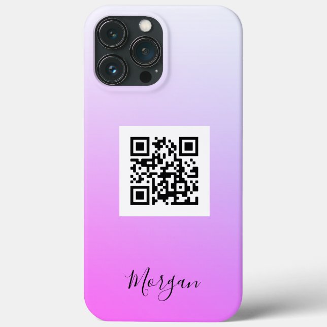 Coques Case-Mate iPhone Code QR, Logo, Art ou Photo, Nom Dégradé Fuchsia (Verso)
