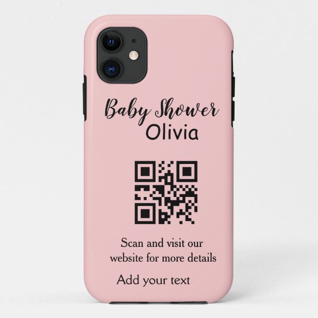 Coques Case-Mate iPhone Code QR simple pour baby shower avec nom et texte (Dos)