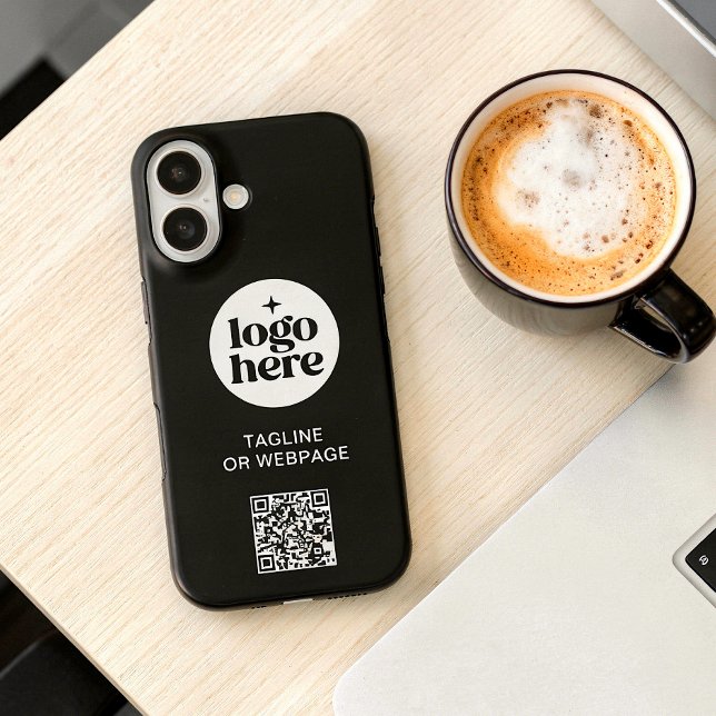 Coques Case-Mate iPhone Code QR Texte personnalisé Black Business Company  (Customize with logo, text and URL for code. Choose iPhone model and case style.)