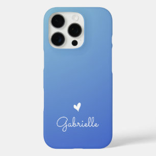 Coque iPhone 16 Pro Cœur à dégradé bleu simple Minimal Script Nom