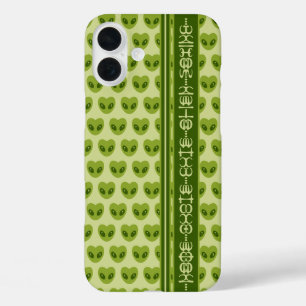 Coque Pour iPhone 16 Plus Cœur Alien Vert en Forme de Cœur Votre Texte en Gl