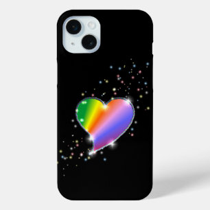 Coque Case-Mate iPhone Coeur arc-en-ciel avec étoiles sur noir