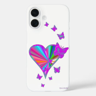 Coques iPhone 16 Coeur arc-en-ciel et papillon