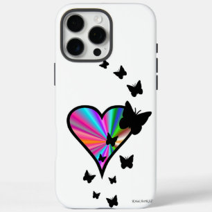 Coques iPhone 16 Pro Max Coeur arc-en-ciel et papillon