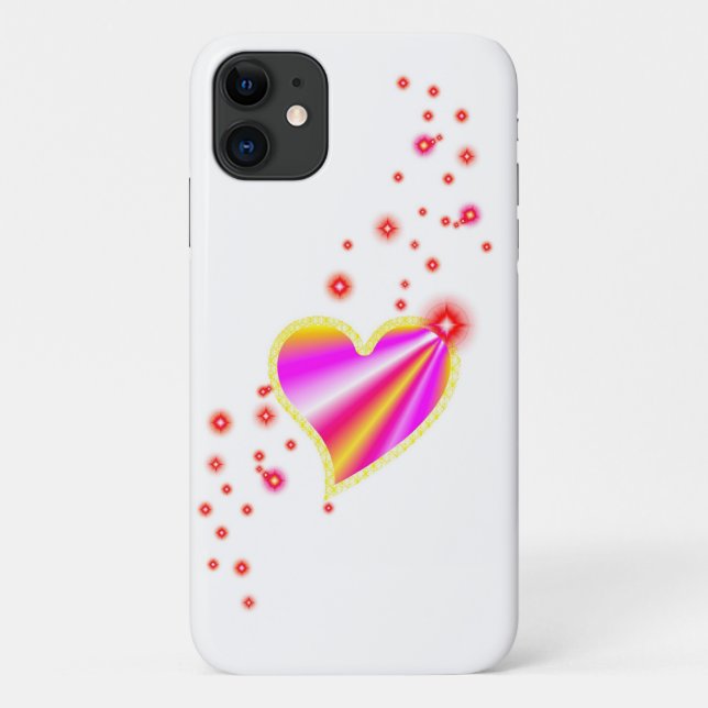 Coques Case-Mate iPhone Coeur arc-en-ciel rose rouge avec étoiles (Dos)