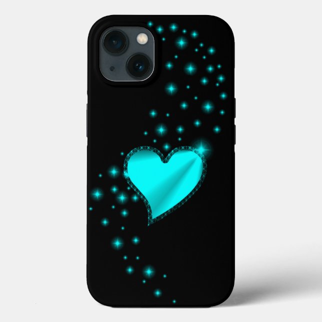 Coques Case-Mate iPhone Coeur arc-en-ciel vert avec étoiles sur noir (Verso)