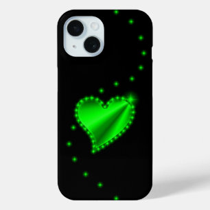Coque Case-Mate iPhone Coeur arc-en-ciel vert avec étoiles sur noir