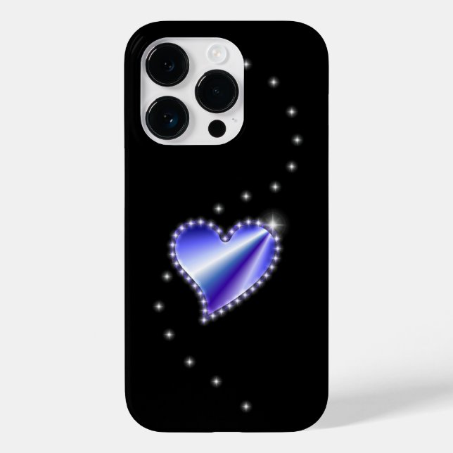 Coques Case-Mate iPhone Coeur arc-en-ciel violet avec étoiles sur noir (Verso)