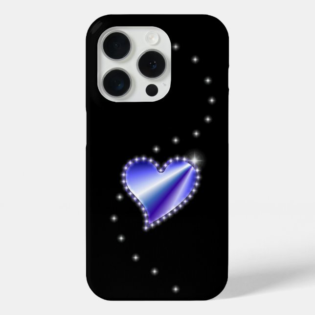 Coques Case-Mate iPhone Coeur arc-en-ciel violet avec étoiles sur noir (Verso)