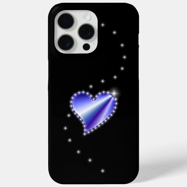 Coques Case-Mate iPhone Coeur arc-en-ciel violet avec étoiles sur noir (Verso)