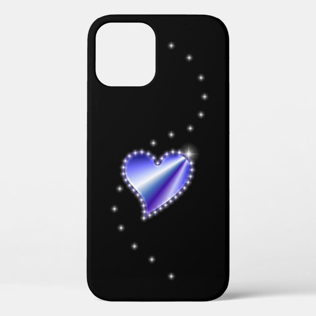 Coques Case-Mate iPhone Coeur arc-en-ciel violet avec étoiles sur noir (Verso)