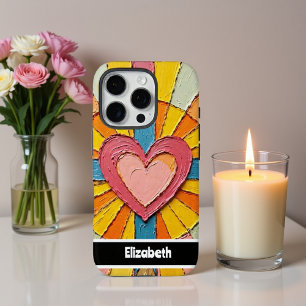 Coque iPhone 16 Pro Coeur artistique avec texture et nom personnalisé