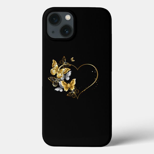 Coques Case-Mate iPhone Coeur aux papillons d'or (Verso)