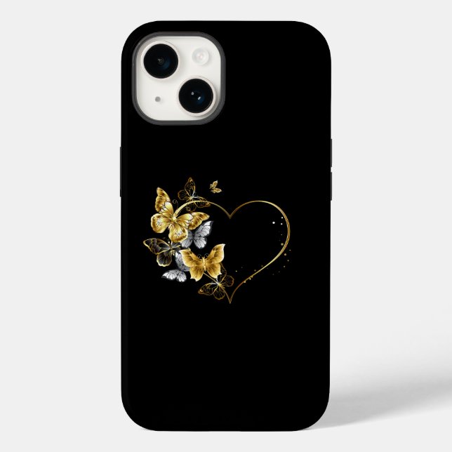 Coques Case-Mate iPhone Coeur aux papillons d'or (Verso)