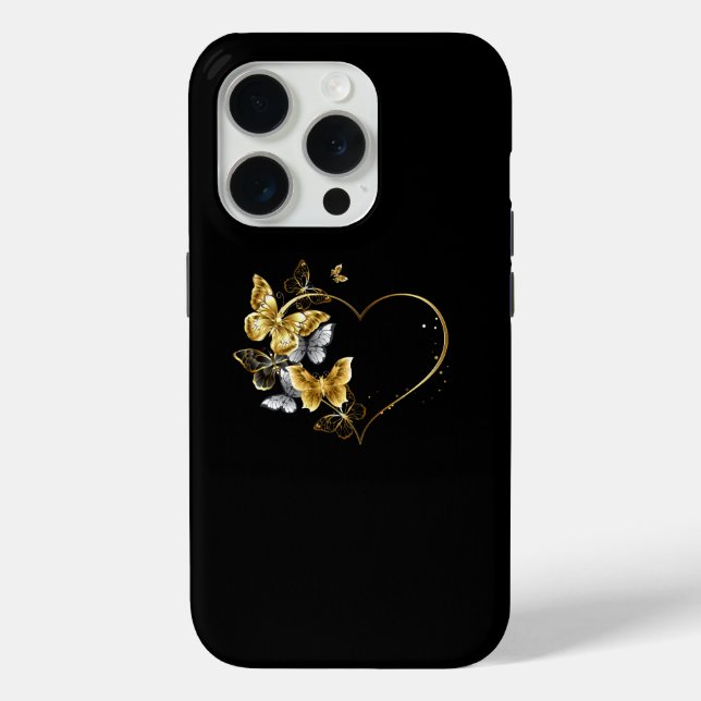 Coques Case-Mate iPhone Coeur aux papillons d'or (Verso)