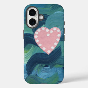 Coque Pour iPhone 16 Cœur avec coquillages et vagues de l'océan