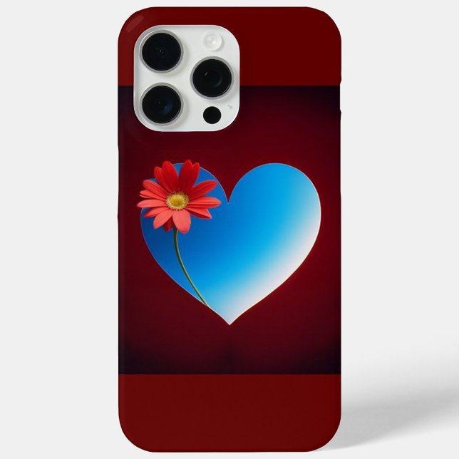 Coques Case-Mate iPhone Coeur bleu (A digital art image shows a blue heart shape with a red flower on a dark red background. )