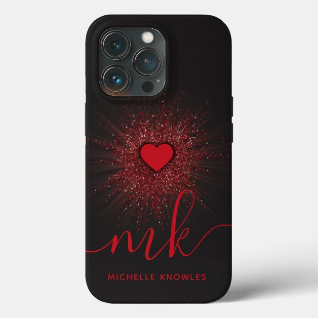 Coques Case-Mate iPhone Cœur Brûlant Monogramme et Nom Personnalisés (Verso)