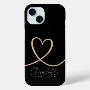 Coque Case-Mate iPhone Coeur d'amour moderne Nom personnalisé Tan noir