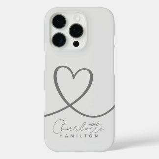 Coque iPhone 16 Pro Coeur d'amour moderne Nom personnalisé Tons gris
