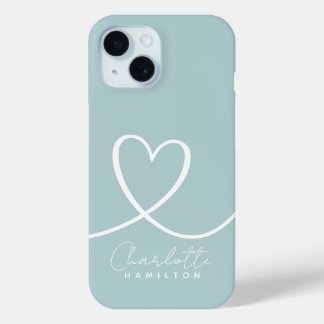 Coque Case-Mate iPhone Coeur d'amour moderne Nom personnalisé Vert Blanc
