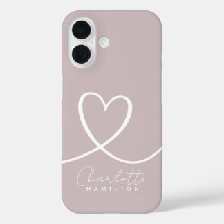 Coque Pour iPhone 16 Coeur d'amour moderne Personnalisé rose rose blanc