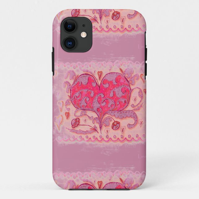 Coques Case-Mate iPhone Coeur d'art populaire avec feuilles et fleurs (Dos)