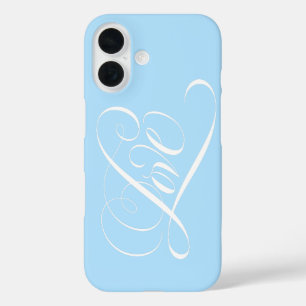 Coque Pour iPhone 16 Cœur de l'amour Calligraphie Bleu Clair Pale de la