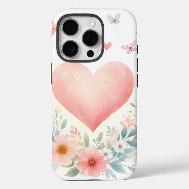 Coques Case-Mate iPhone Cœur de l'aquarelle douce Fleurs d'amour Oiseaux (Verso)