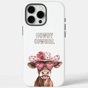 Coque iPhone 16 Pro Max Cœur de vache cowgirl marron rose cacao