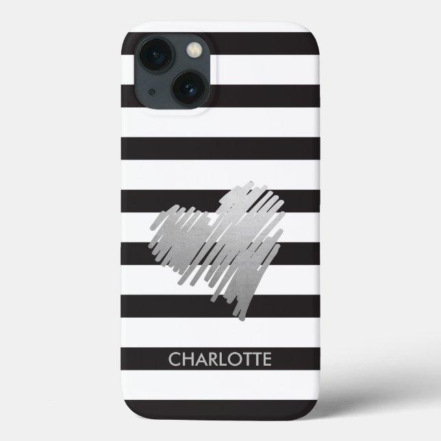 Coques Case-Mate iPhone Coeur doré rayé personnalisé (Verso)