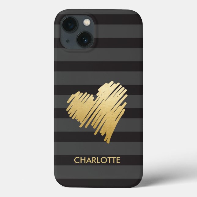 Coques Case-Mate iPhone Coeur doré rayé personnalisé (Verso)