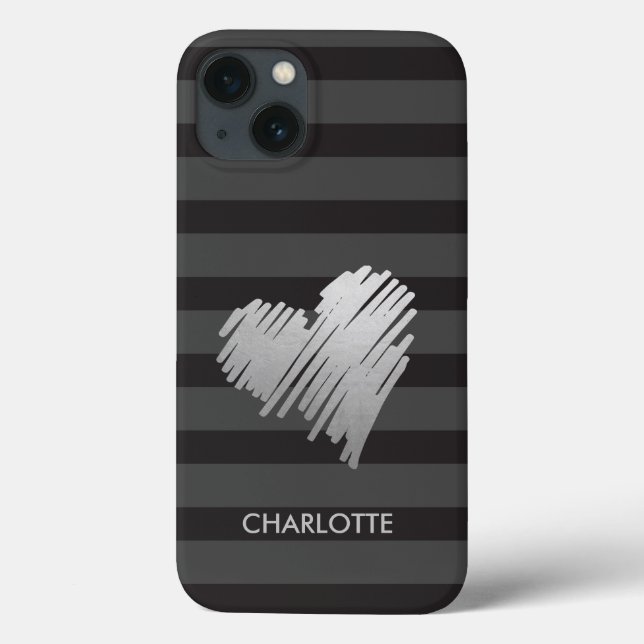 Coques Case-Mate iPhone Coeur doré rayé personnalisé (Verso)