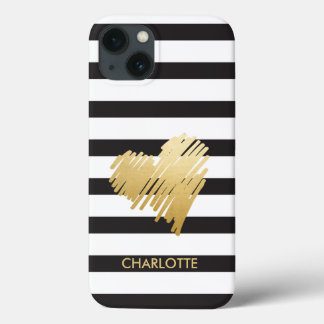 Case-Mate iPhone Case Coeur doré rayé personnalisé