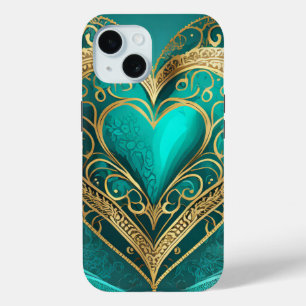 Coque Case-Mate iPhone Cœur doré sarcelle