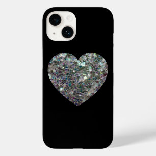 Coque Pour iPhone 14 Cœur en mosaïque argentée scintillante sur fond no