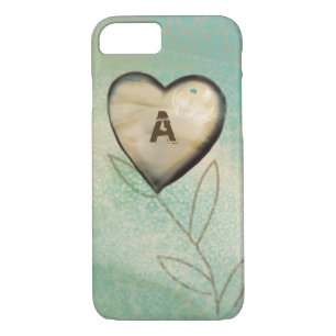 Coque Case-Mate iPhone Coeur Fleur vintage Turquoise Avec Monogramme Init