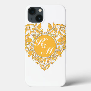 Etui iPhone Case-Mate Coeur HeartyParty Jaune et blanc Damas