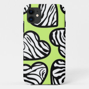 Coque Case-Mate iPhone Coeur mignon vert citron noir blanc zèbre motif