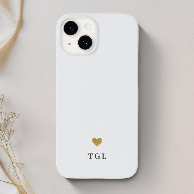 Coques Case-Mate iPhone Cœur Monogramme Or Gris Clair (Créateur téléchargé)