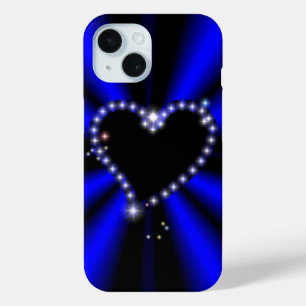 Coque Case-Mate iPhone Coeur noir avec étoiles sur arc en ciel bleu