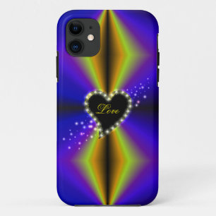 Case-Mate iPhone Case Coeur noir avec étoiles sur arc-en-ciel jaune viol